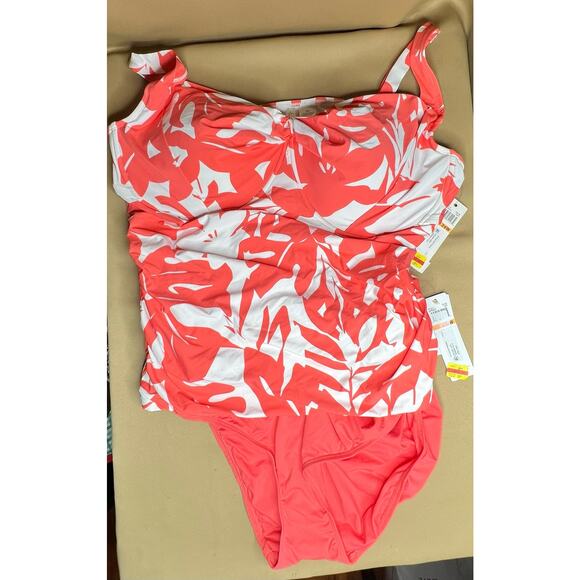 Anne Cole Coral Coastal Palm Retro Twist Underwire Tankini & Bottom 24W NWT - Picture 5 of 8